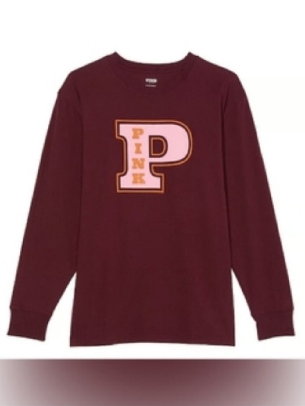 Victoria's secret pink NEW! oversized long-sleeve campus tee LARGE BURGENDY